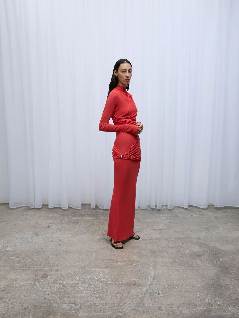 paris georgia red dress Snakeskin Crochet Dress