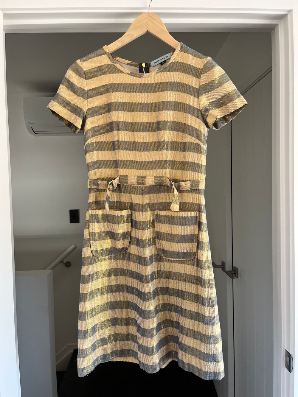 Kate Sylvester - Blue and Gold striped dress on Designer Wardrobe