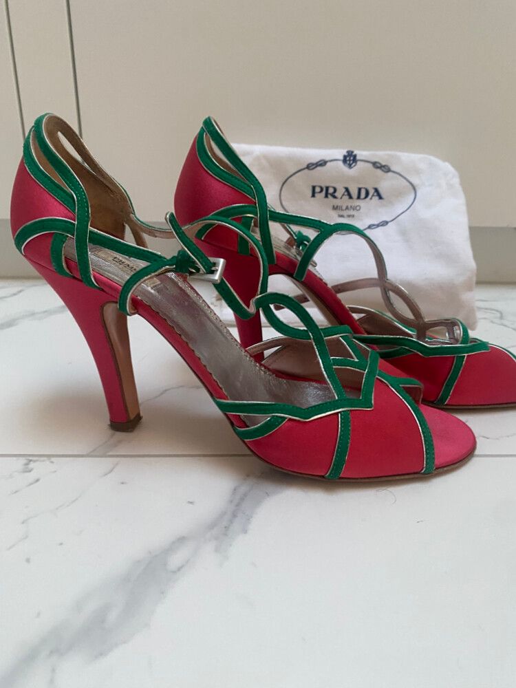 Prada T strap Silk & suede heels Size 10/41.5