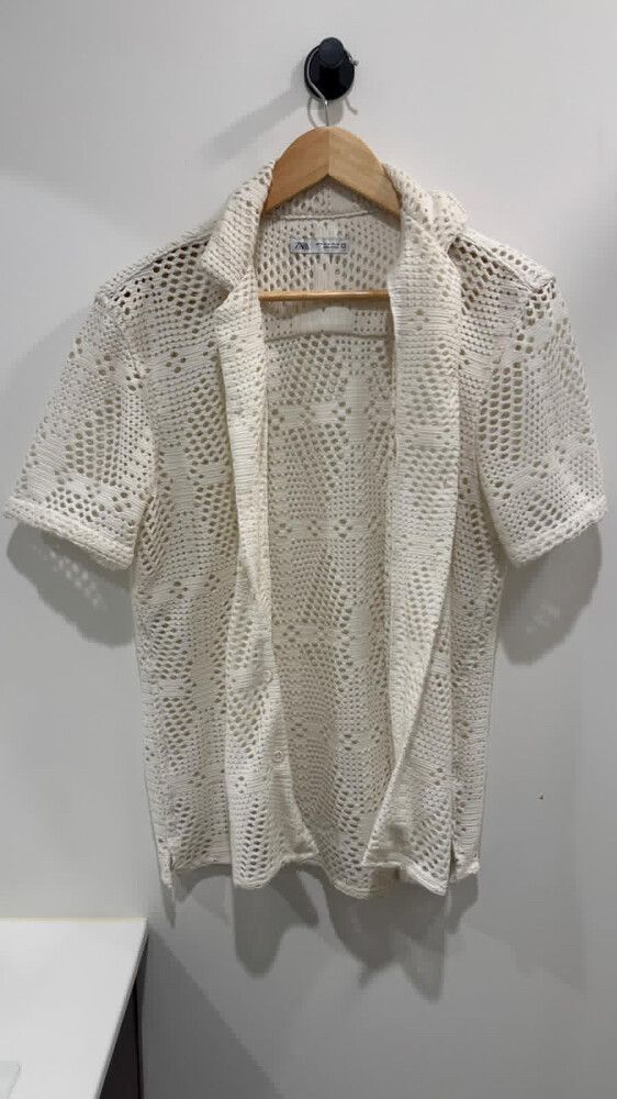 Zara Open Weave Knit Shirt Size M Cream