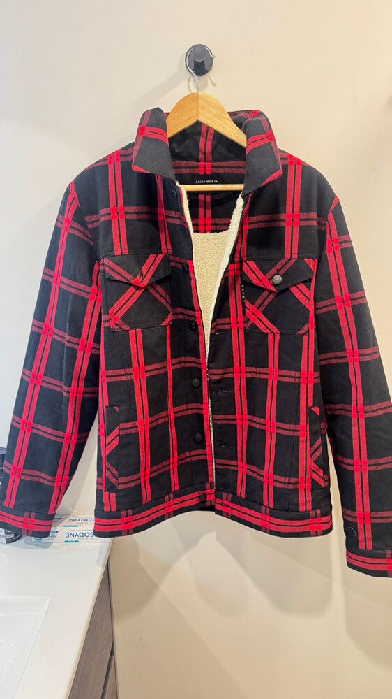 Saint Morra Sherpa Lined Check Jacket – Size M (Black/Red