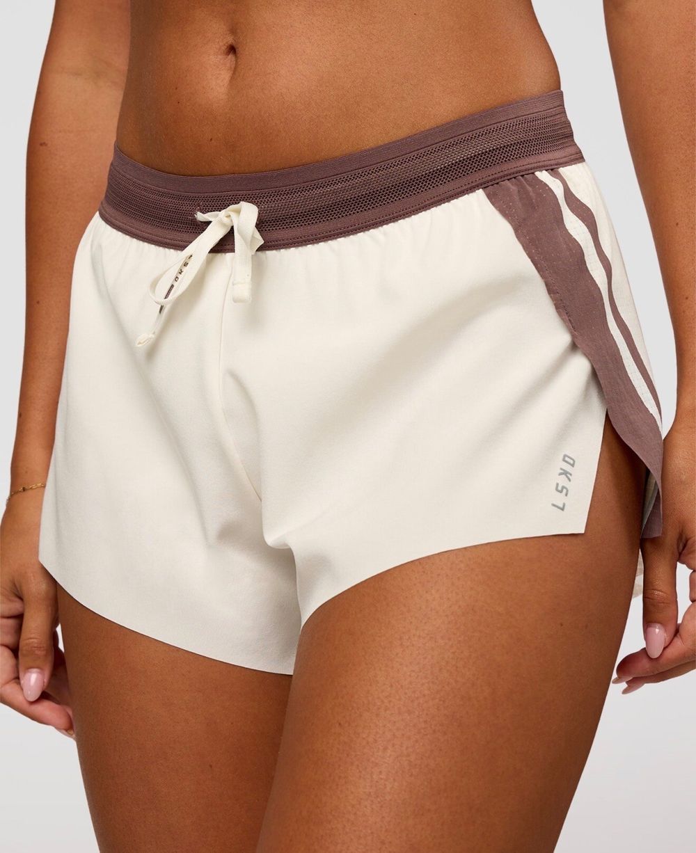 LSKD Accelerate 3" Mid-Rise Running Short - Cocoa Powder-Off White