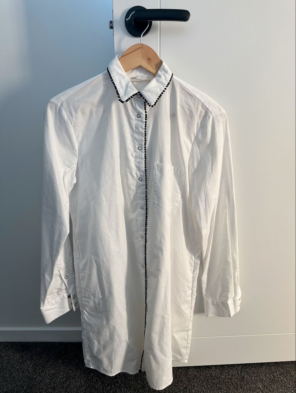 Zara White Shirt Dress with Black Trim
