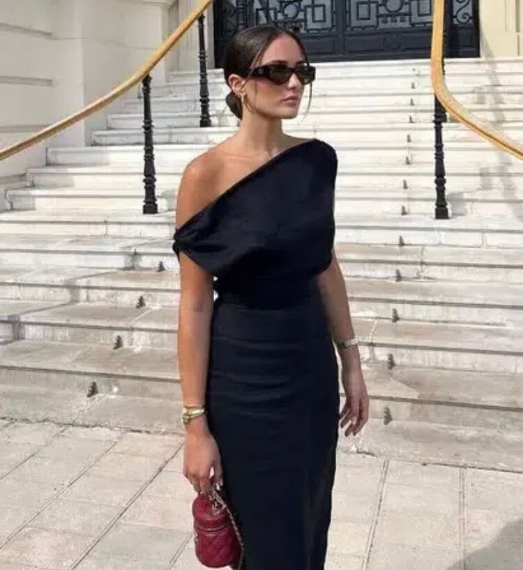 Dissh Dress Cass Size AU 12 Linen Asym Midi Black Maxi Wedding Formal