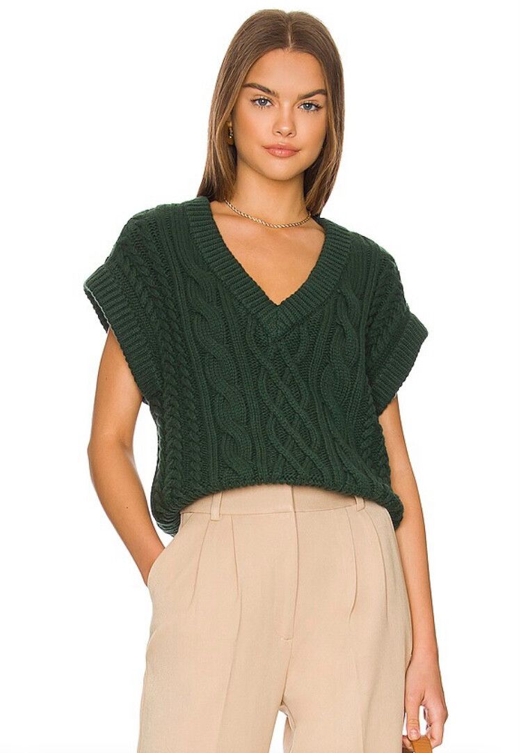 Shona Joy Knit Vest Eva Size XS (Oversized) Sweater Jumper Cable Green Oversized
