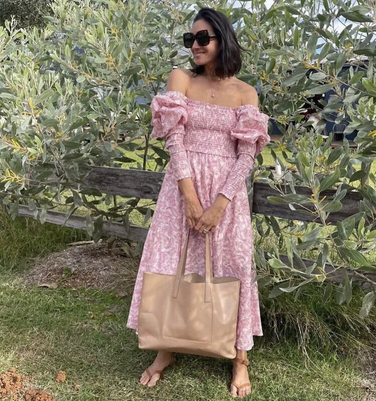 Steele Orla Dress Size Small / AU 8 Midi Puff Sleeve Maxi Long Sleeve Cotton Paisley Floral Pink