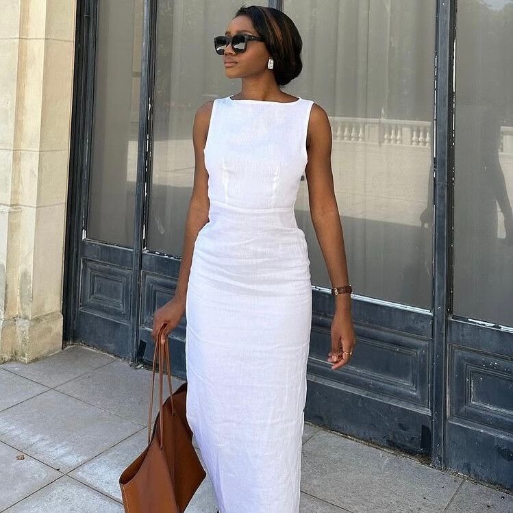 Dissh Dress Tyla Size 8 Midi Linen White Bridal Wedding Formal Event Lined Minimalist