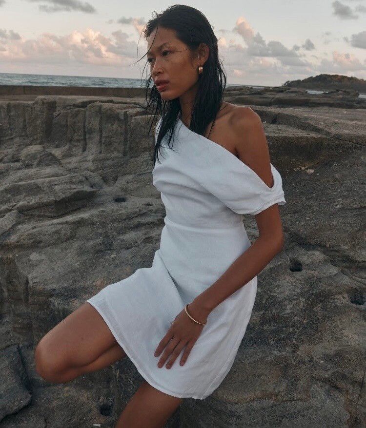 Dissh Dress Size 8 Cass Linen Asym Mini Dress White Bridal Wedding