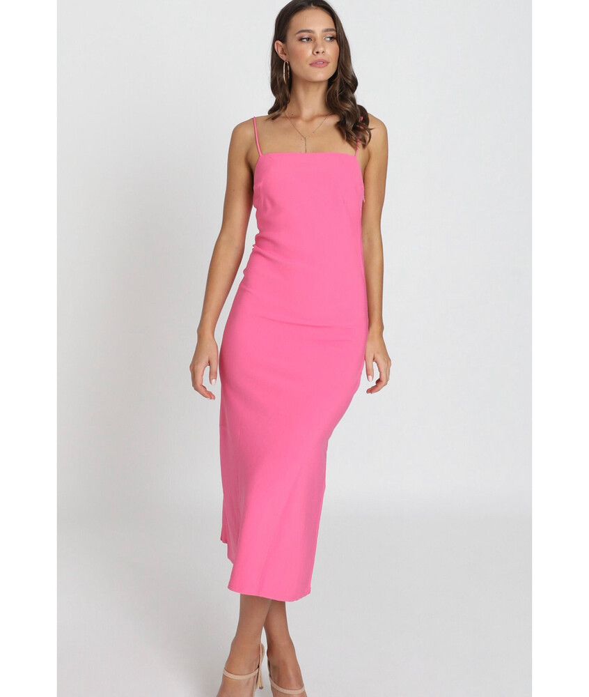 open lace back dress Hot Pink Sequin Scoop Neck Lace-Up Long Prom Dress with Slit  Modsele