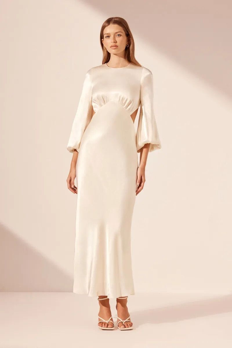 SHONA JOY Open back balloon sleeve midi dress - cream