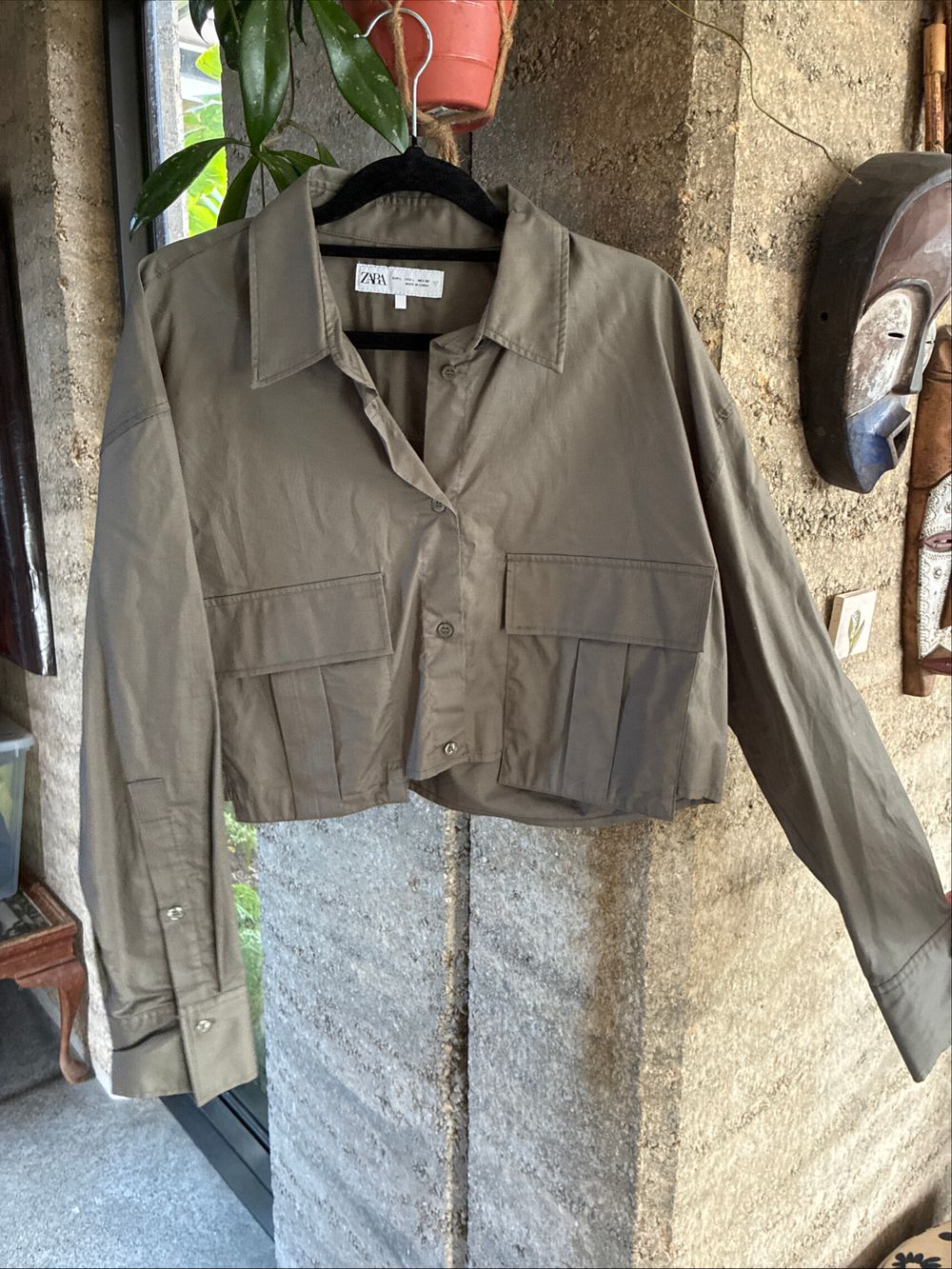 Zara Khaki Cropped Utility Jacket