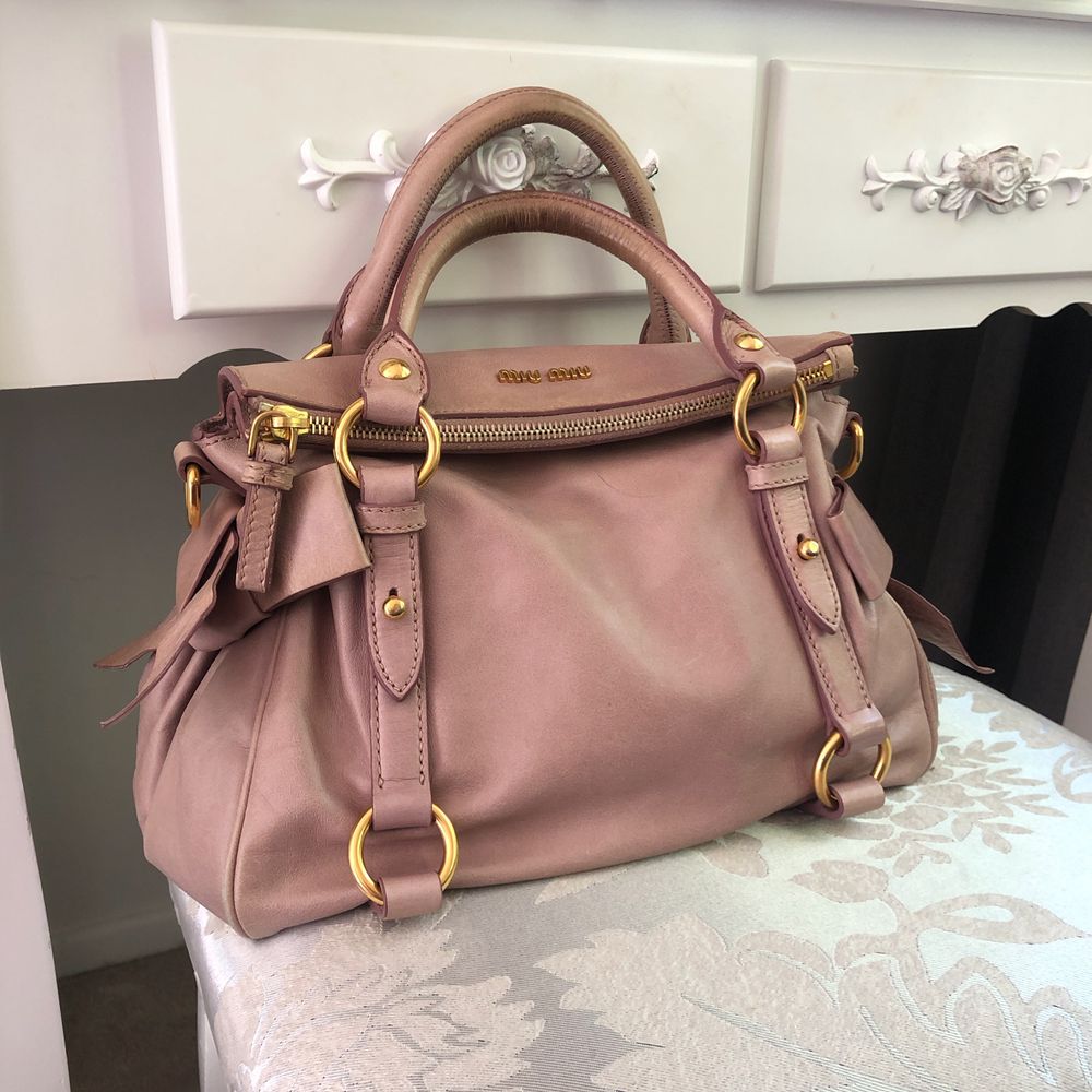 Miu Miu Pink Beige Vitelli Bow Leather Bag