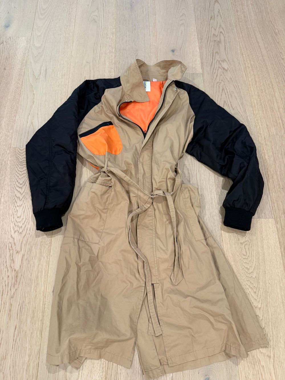 Beige Black And Orange Trench Coat