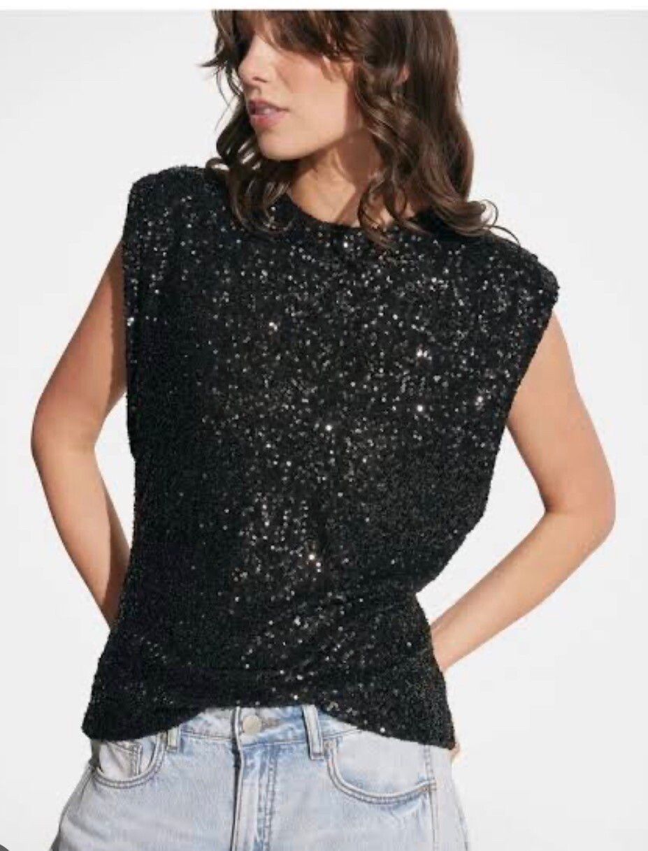 Decjuba “Anna” Black Sequin Top