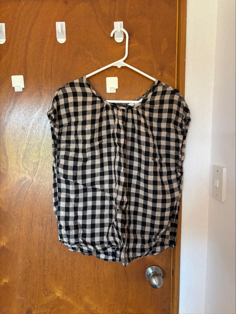 Black and Beige Gingham Linen Blouse