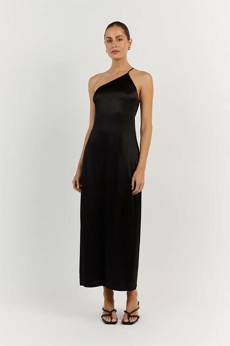 Rio Black One Shoulder Midi Dress - 8 / BLACK