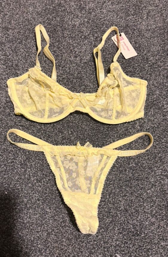 Bras N Things Yellow Lace Bra Set