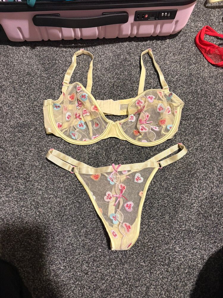 Yellow Sheer Lingerie Set With Embroidered Hearts (bra’s n things)