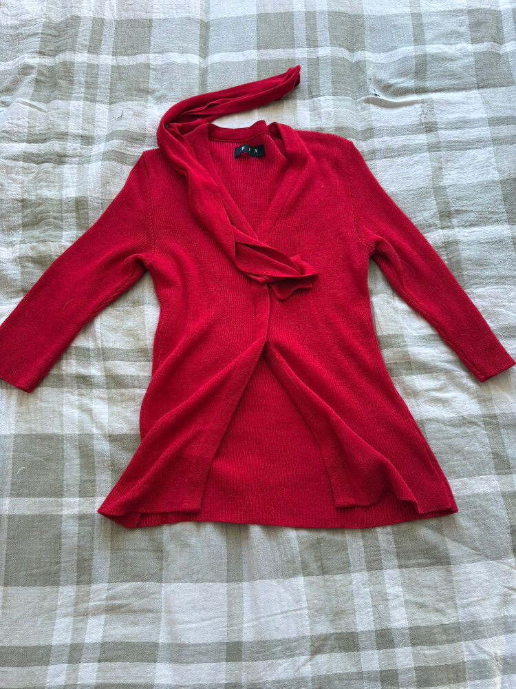 FIX Red Knit Wrap Cardigan