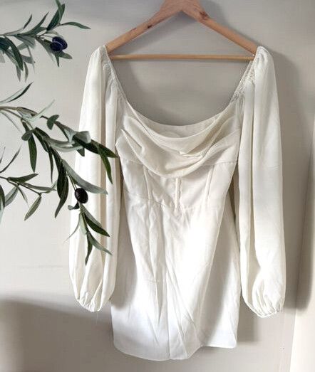 strapless open back dress Marcela Modal Plunge Neck Long Sleeve Maxi Dress in White main image 1