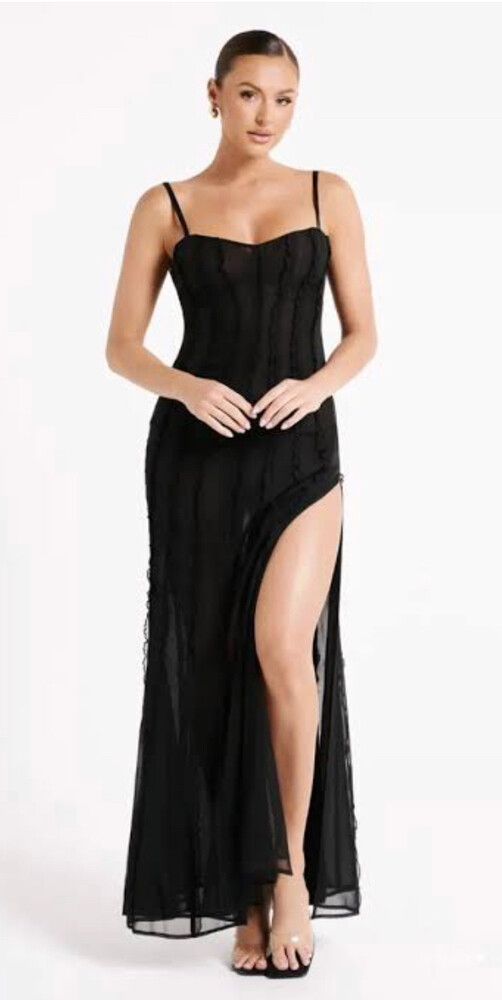 Meshki - Jacinta Chiffon Maxi Dress - Black on Designer Wardrobe Meshki - Jacinta Chiffon Maxi Dress - Black on Designer Wardrobe
