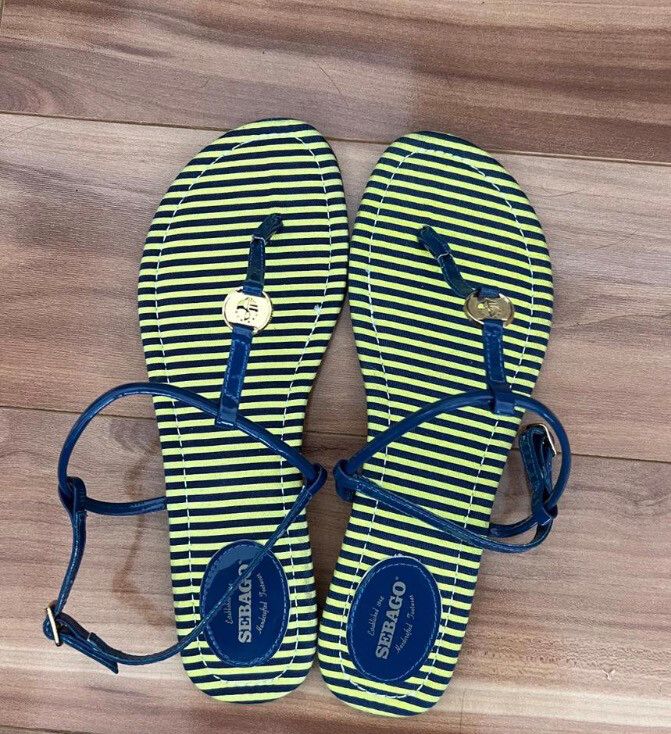 Sebago Yellow Blue Striped Sandals Size 7/37