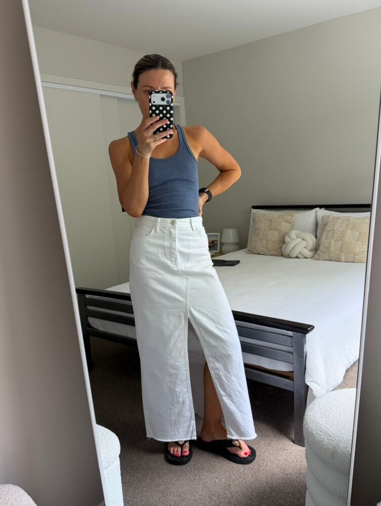 White Denim Maxi Skirt