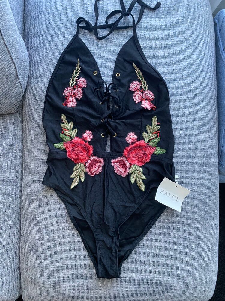 Black Floral One Piece Swimsuit