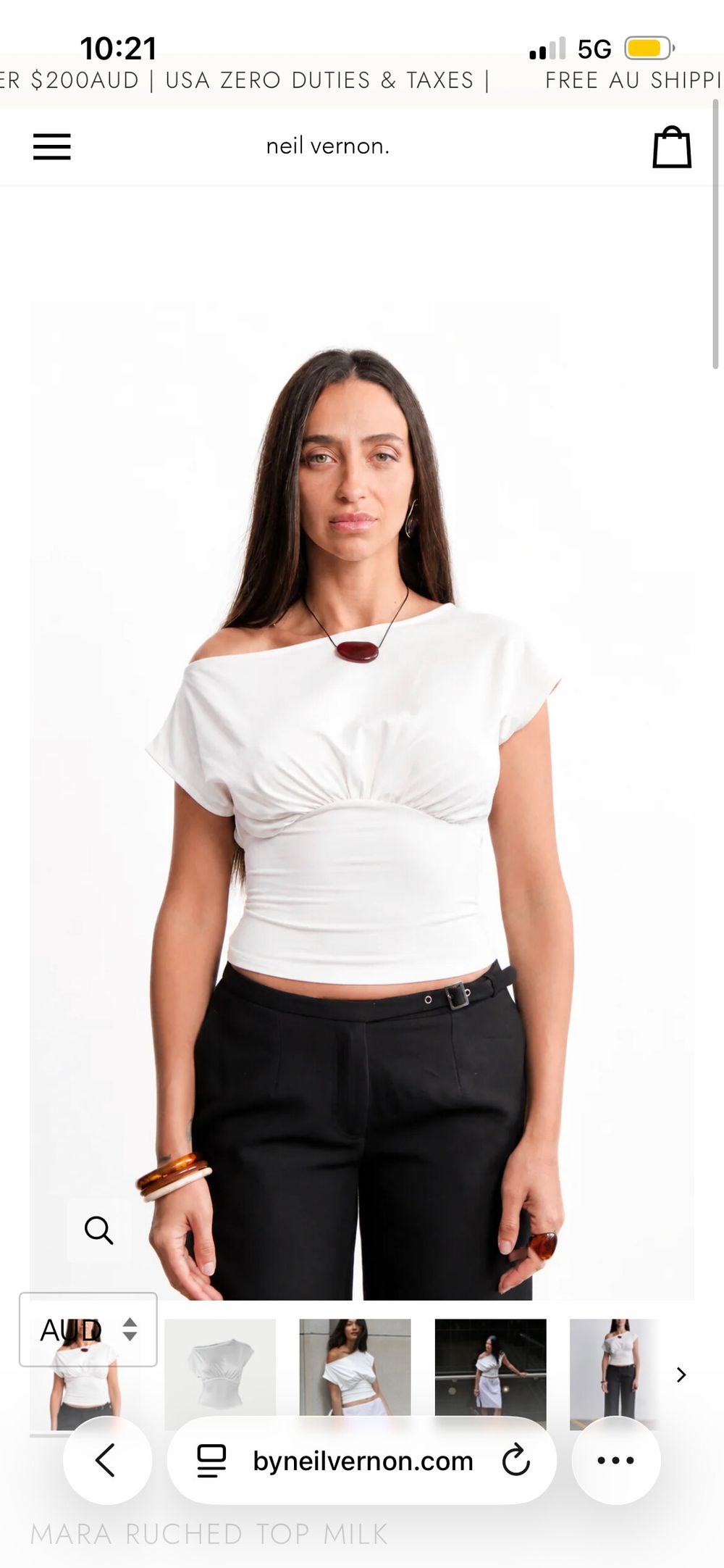 Neil Vernon White Ruched Top