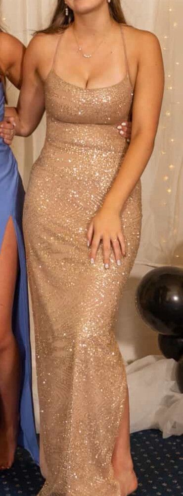 Beginning Boutique - Manhattan Slip Formal Dress Gold on Designer Wardrobe