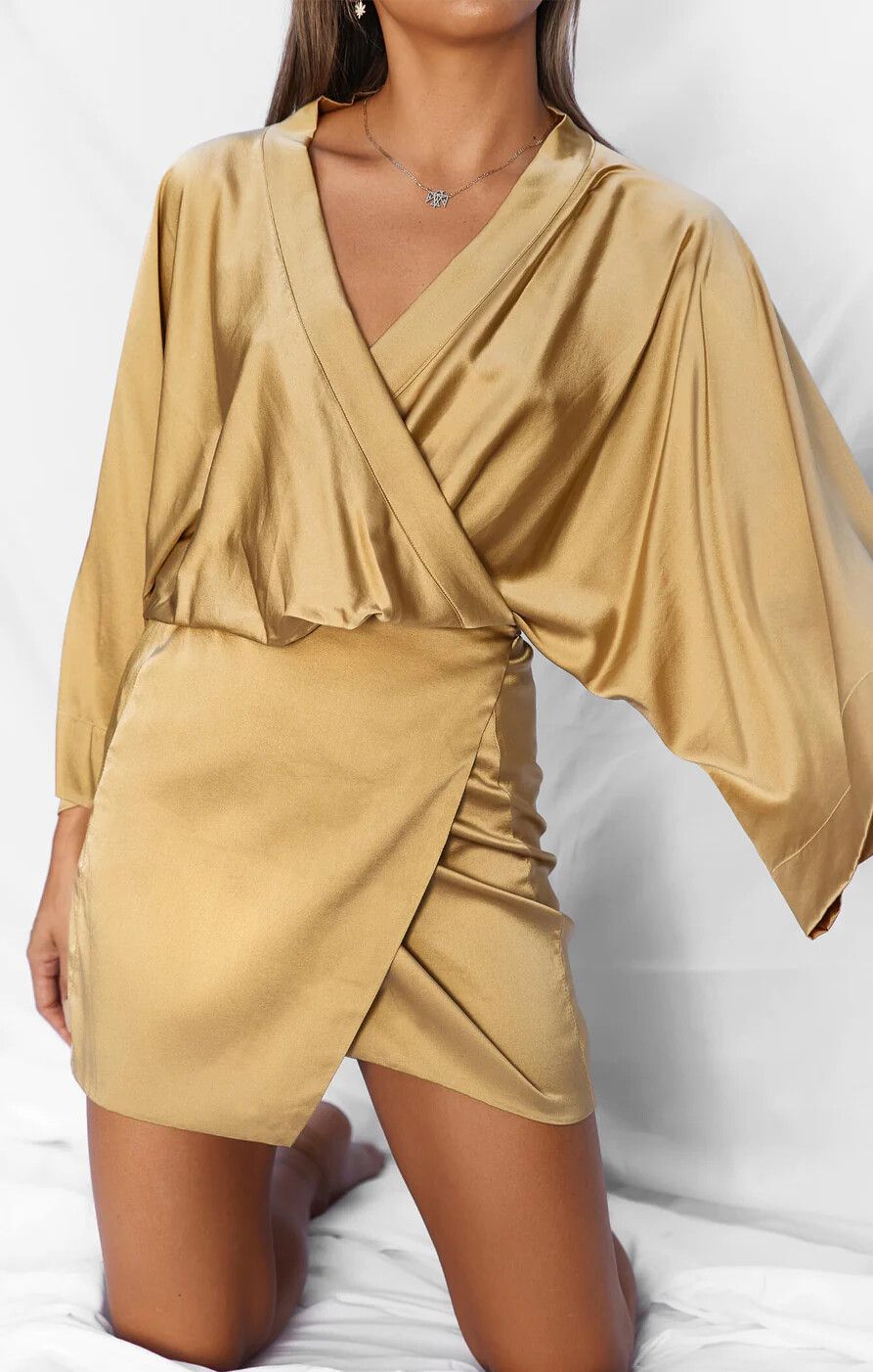 All Things Golden - The Silk Kimono Dress - Gold on Designer Wardrobe All Things Golden - The Silk Kimono Dress - Gold on Designer Wardrobe
