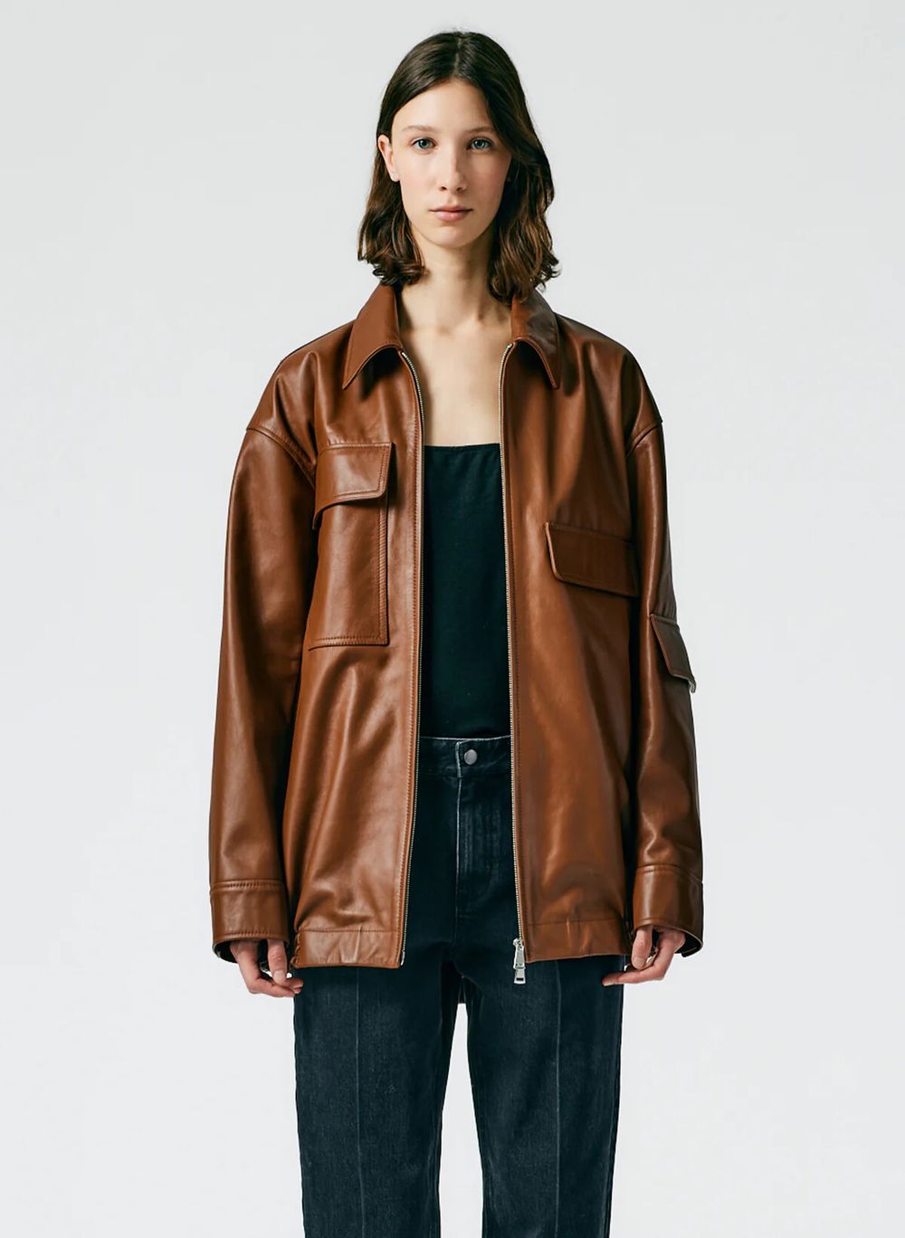 Tibi oversized aviator leather bomber size M