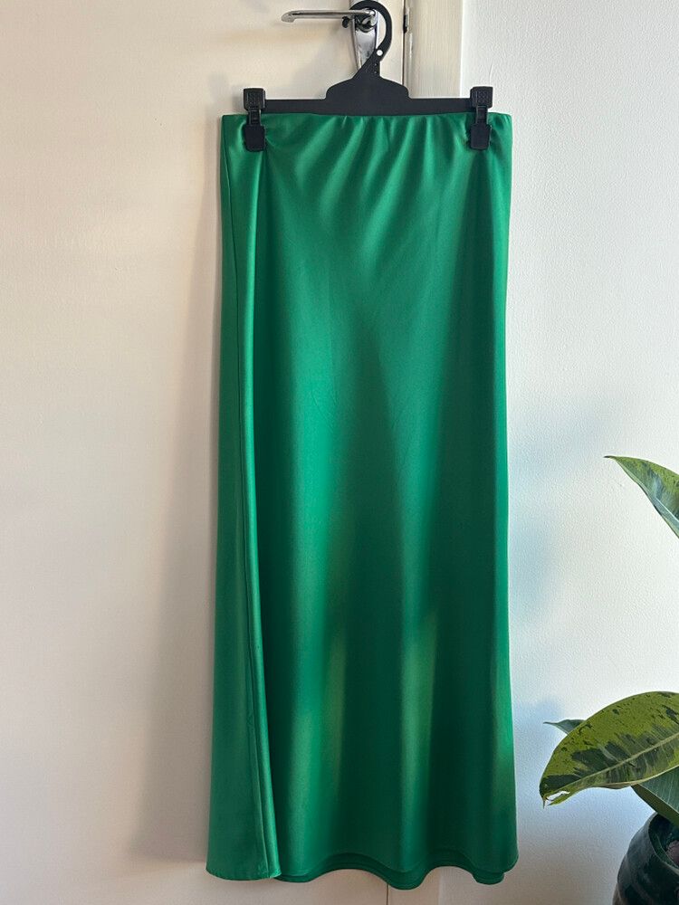 Serpentine Green Satin Bias Cut Skirt