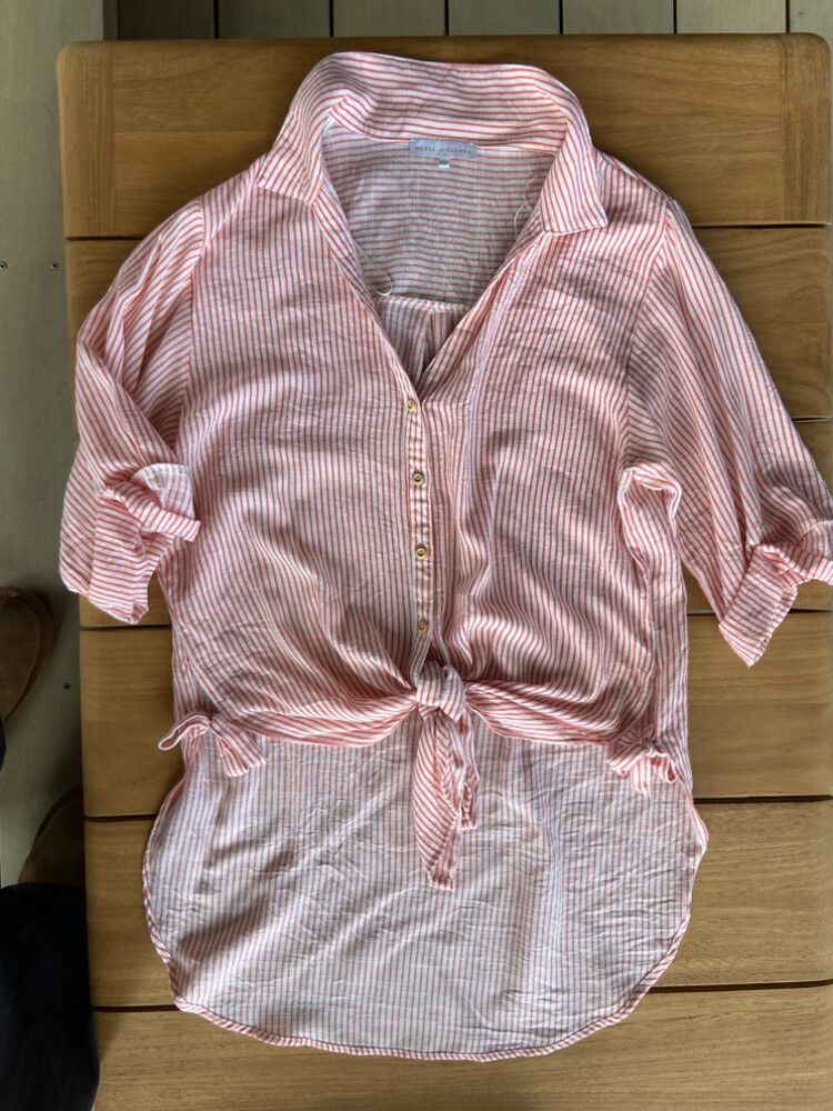 House Of Sienna Pink/Red and white Stripe Button Up Top