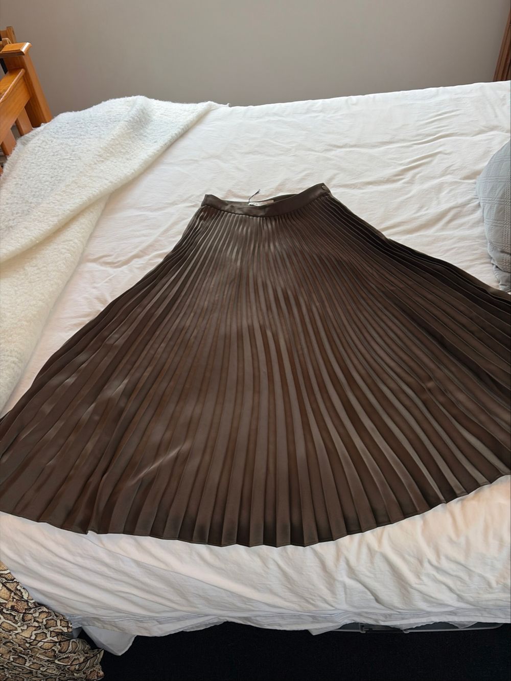Zara Brown Pleated Midi Skirt