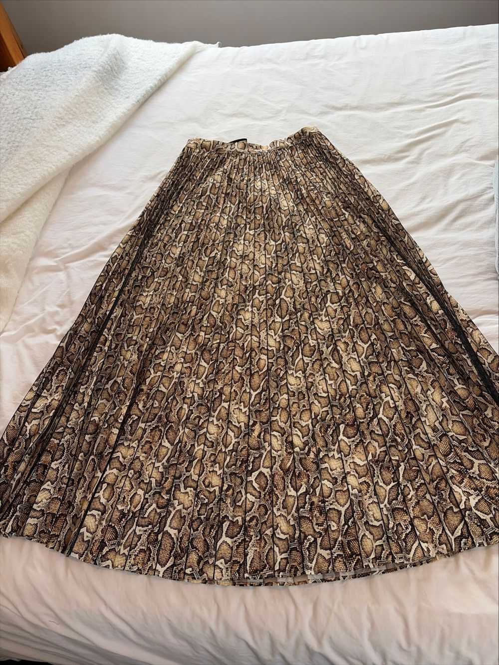 David Lawrence Brown Snake Print Pleated Skirt