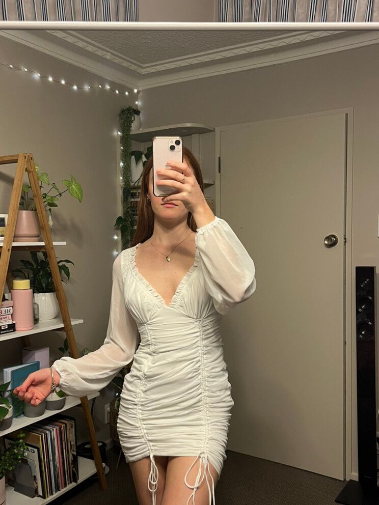 strapless open back dress Lillie Long Sleeve Mini Dress White main image 0