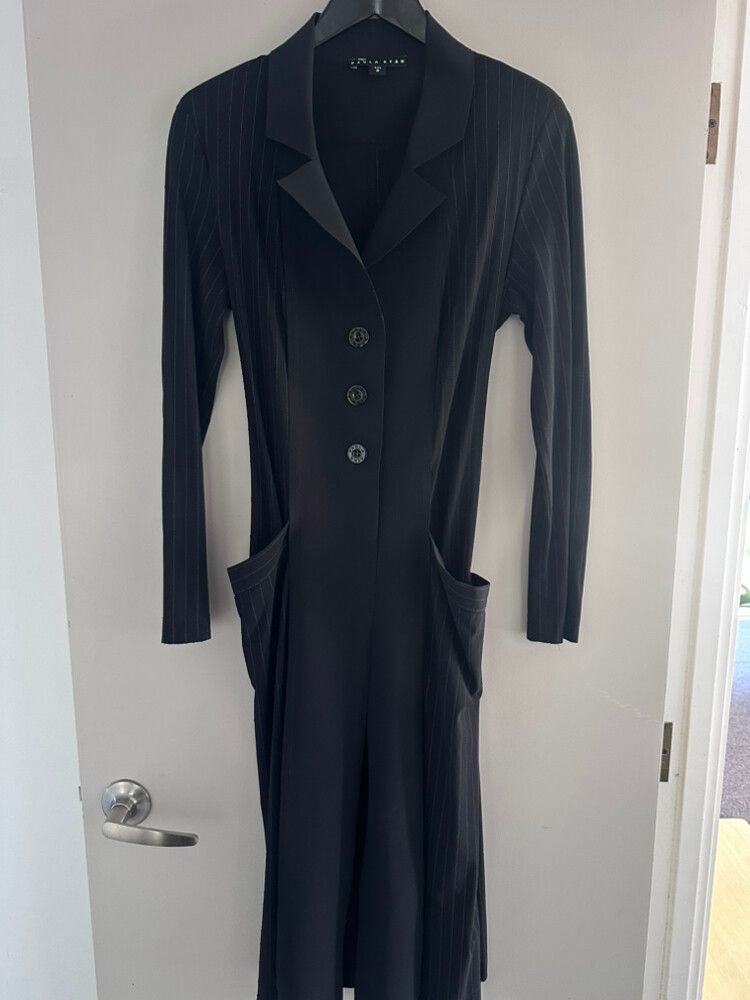 Paula Ryan Navy Pinstripe Dress Coat Size M