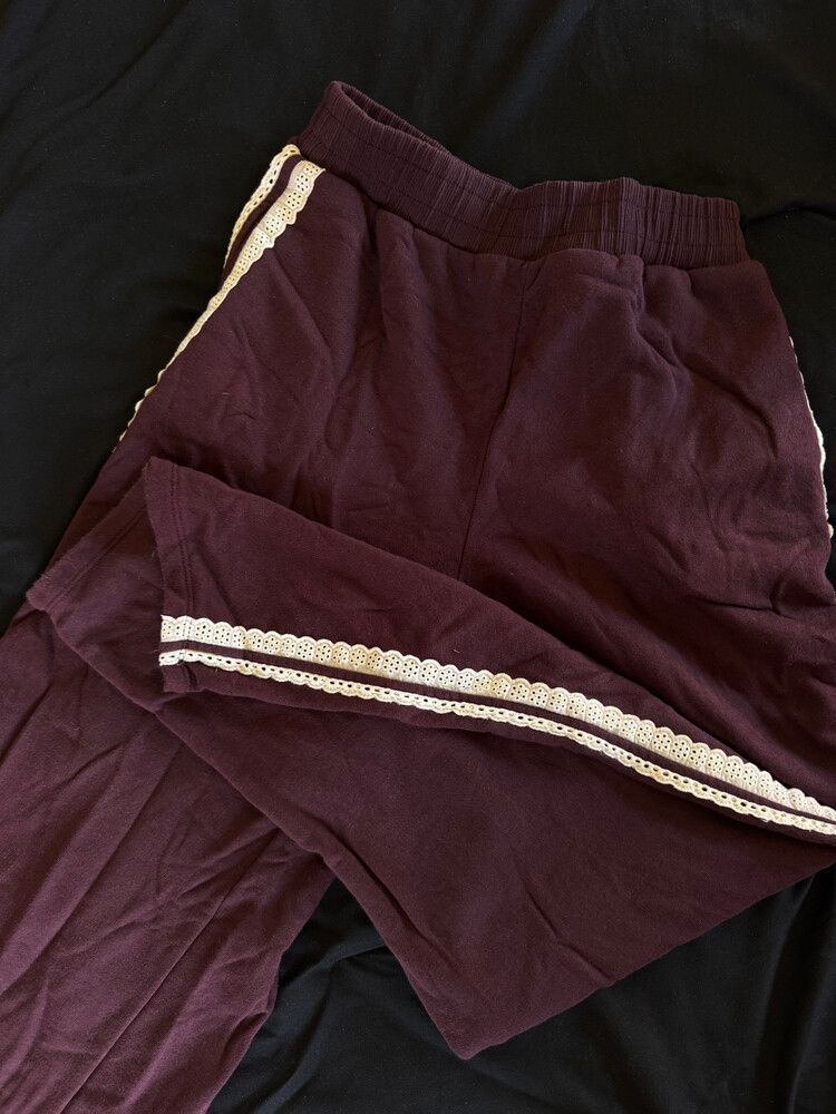 Zara Burgundy Lace Trim Wide Leg Track Pant