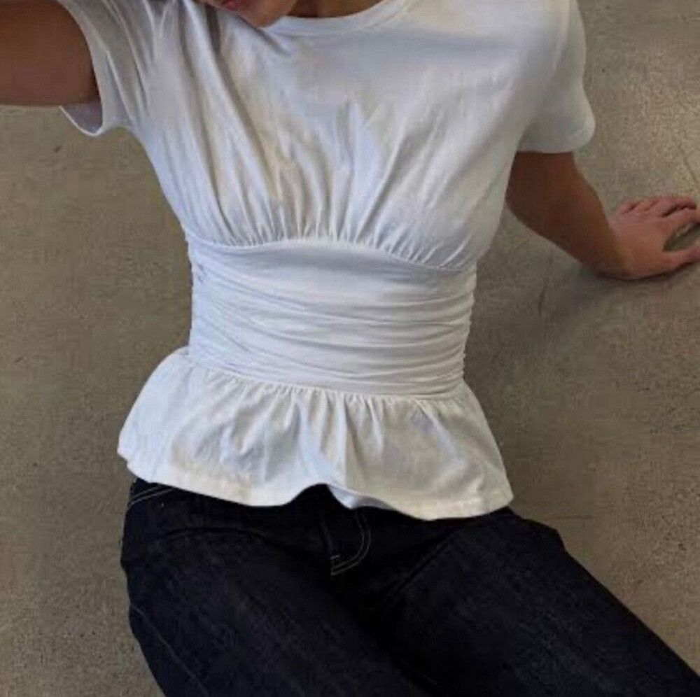 White Gathered Peplum Top