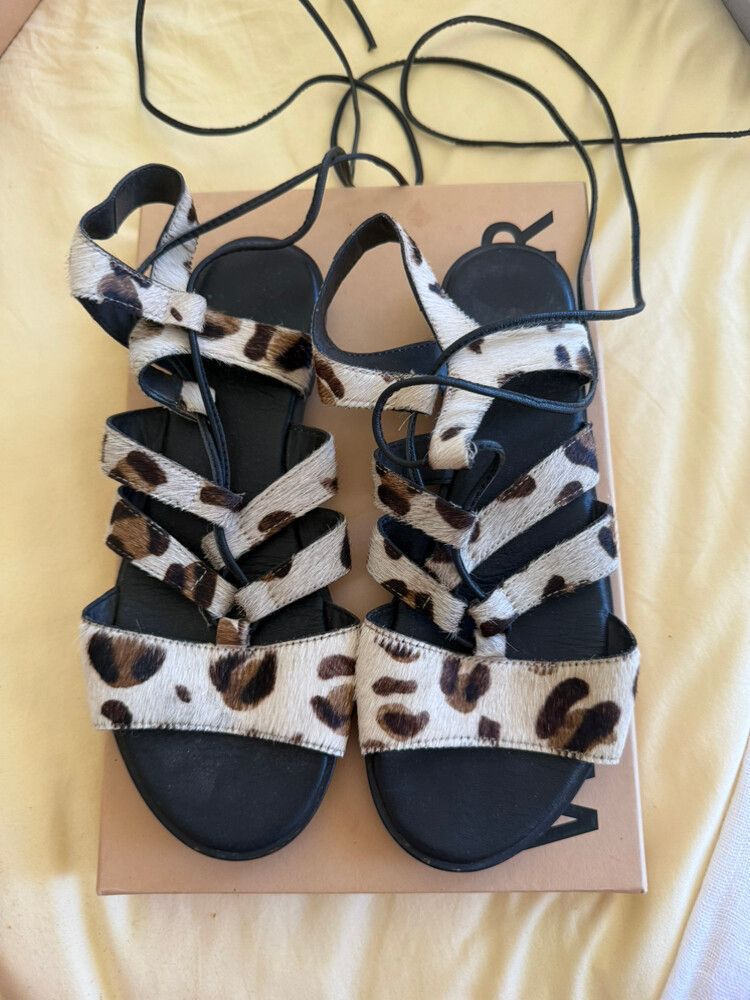 Billini Leopard Sandals With String Strap