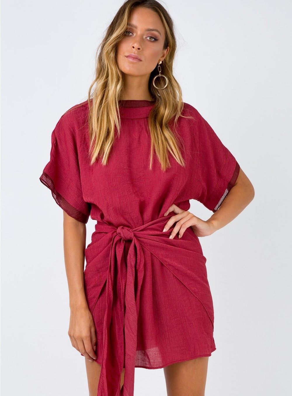 Princess Polly - Shimmers Wrap Dress Burgundy Size 10 on Designer Wardrobe