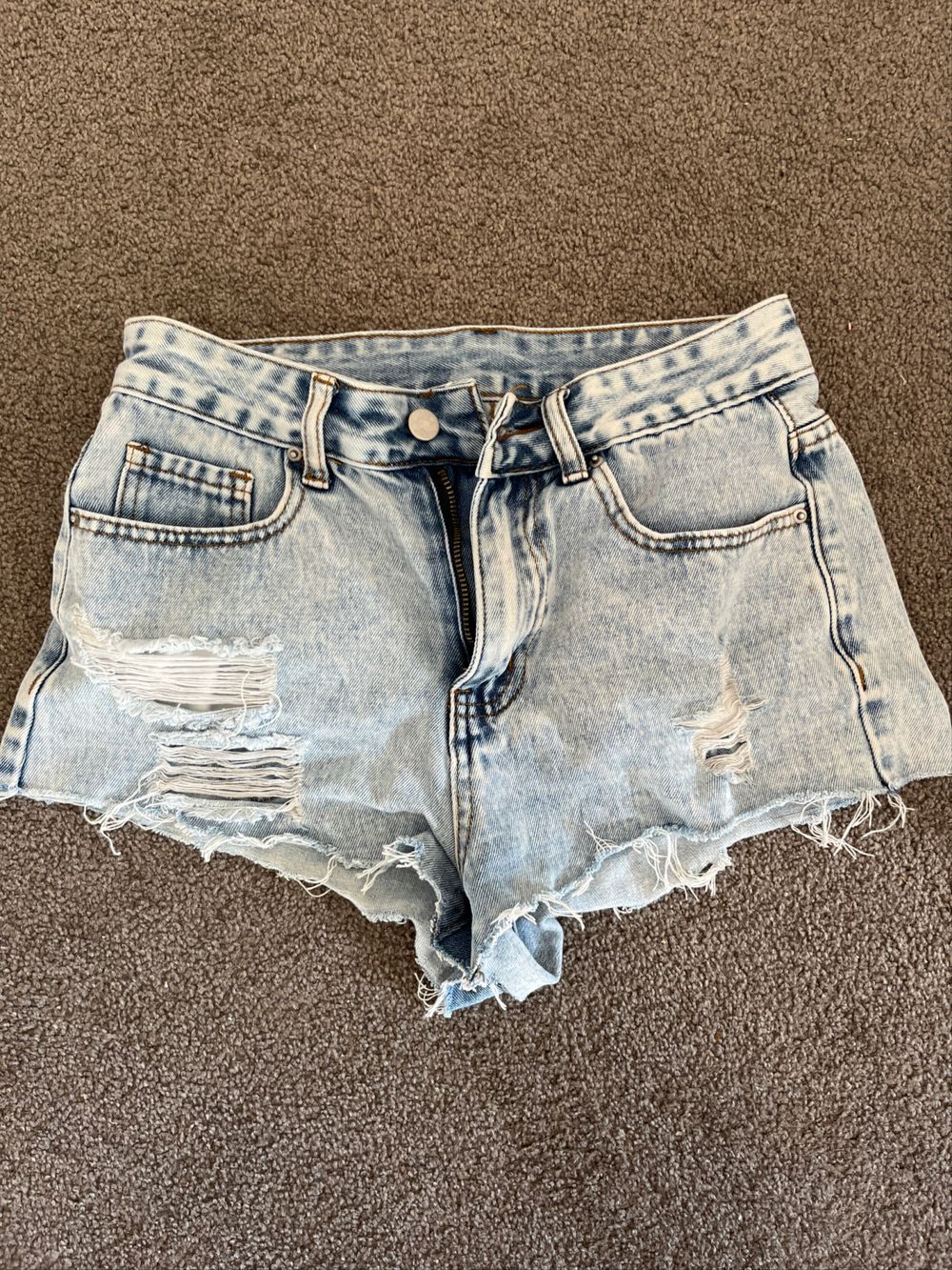 Light Blue Distressed Denim Mini Shorts
