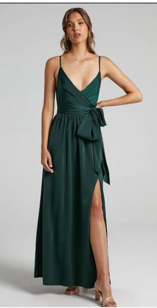 green emerald velvet dress Michael Costello x Revolve Green Ruched Evening Dress UK 10