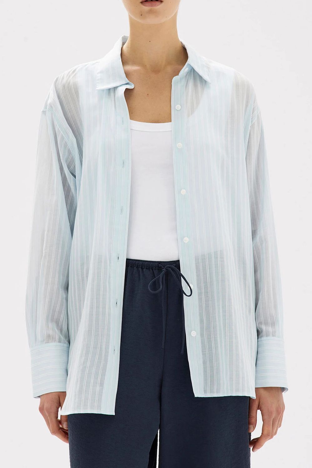Assembly Label Blue White Striped Shirt