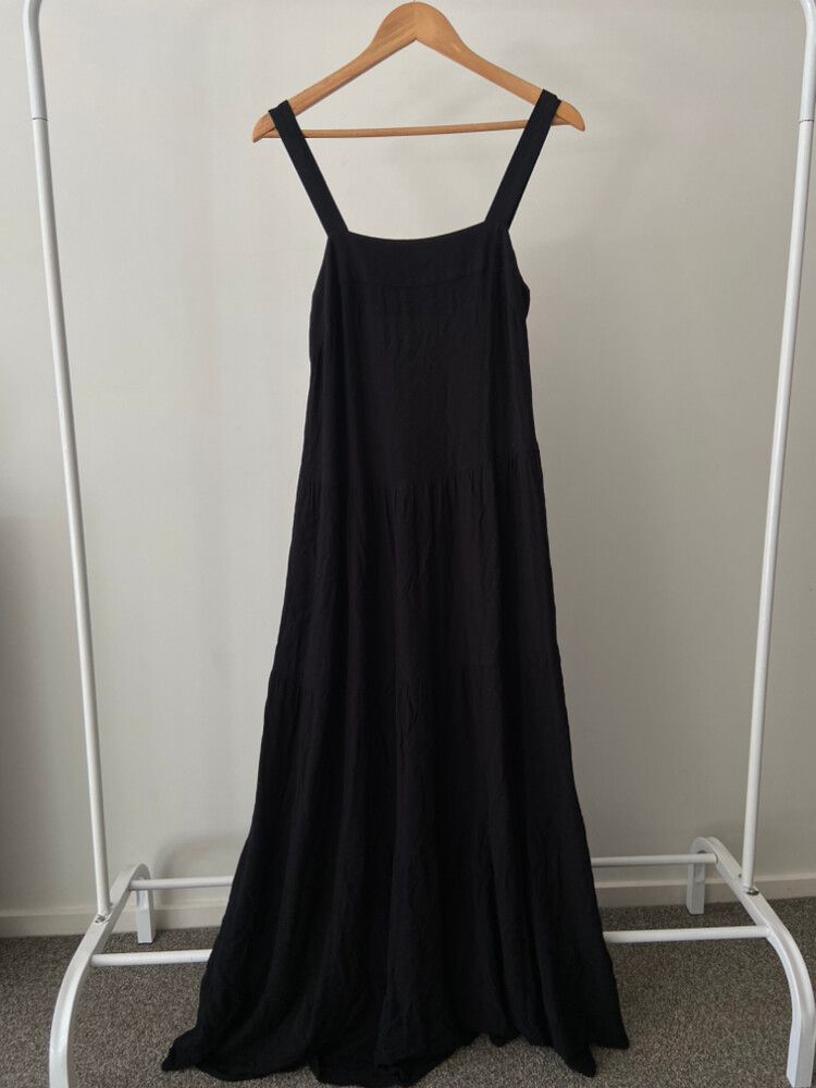 chinese dress ladies La Ligne Anais Tiered Maxi Dress Olive Linen-Blend Size Small  Celebrity  Owned