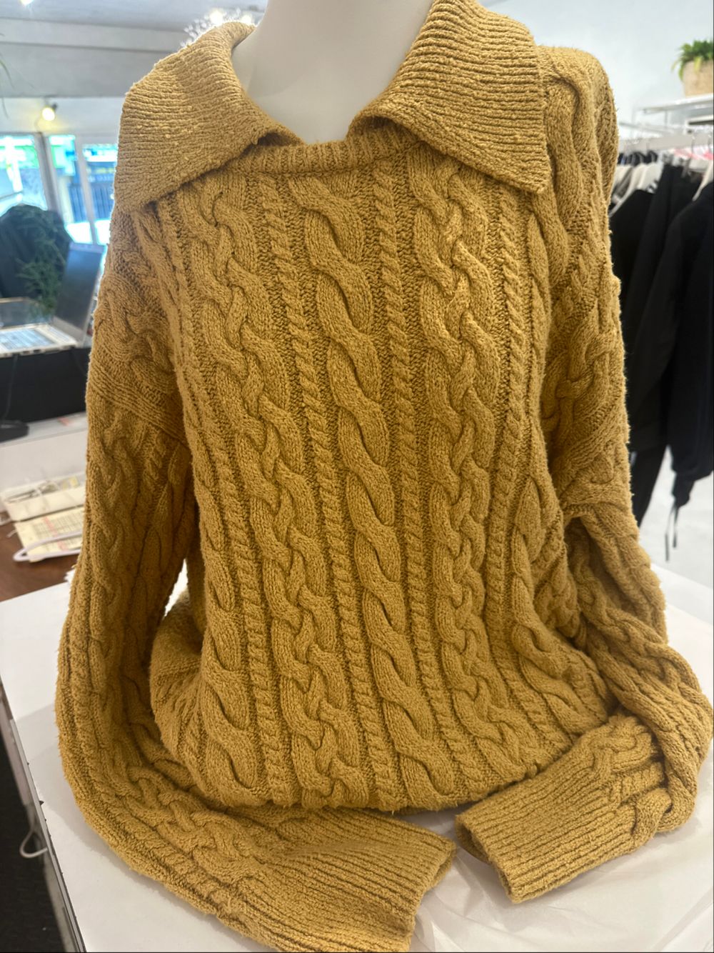 Free People Mustard Cable Knit Jumper