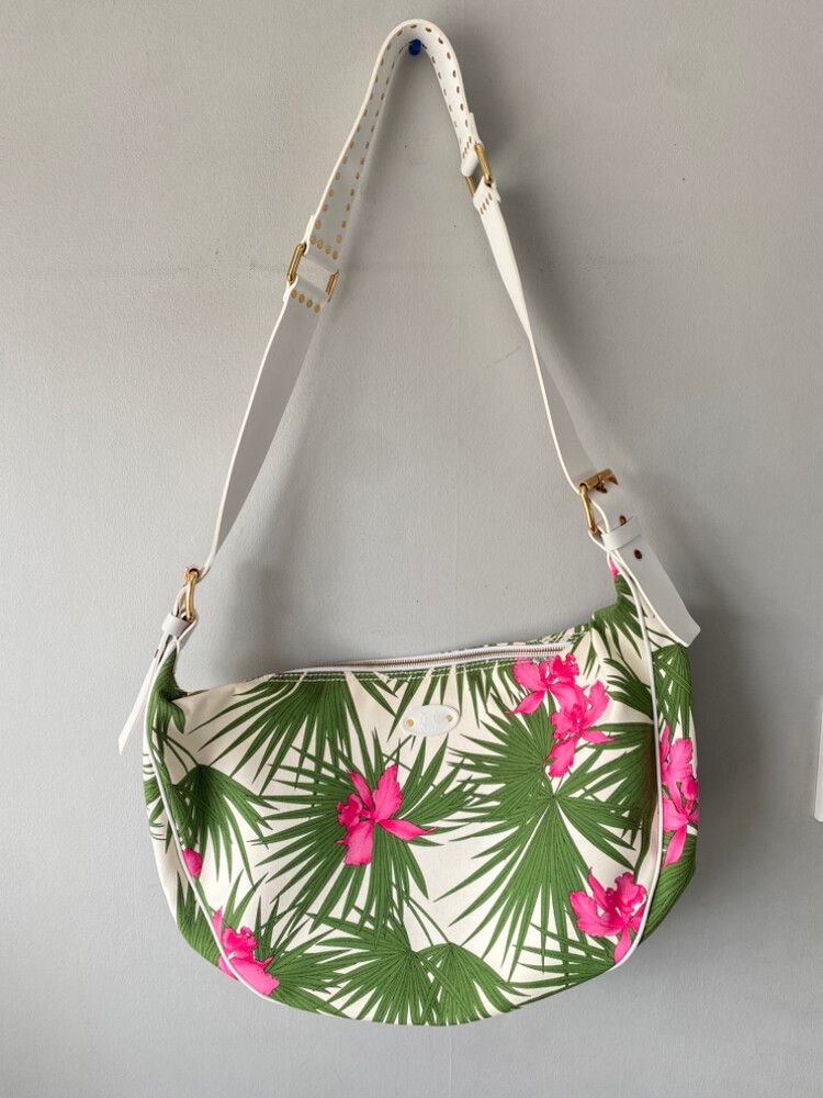 Céline Hobo Floral Palm Tree Green Canvas Shoulder Bag