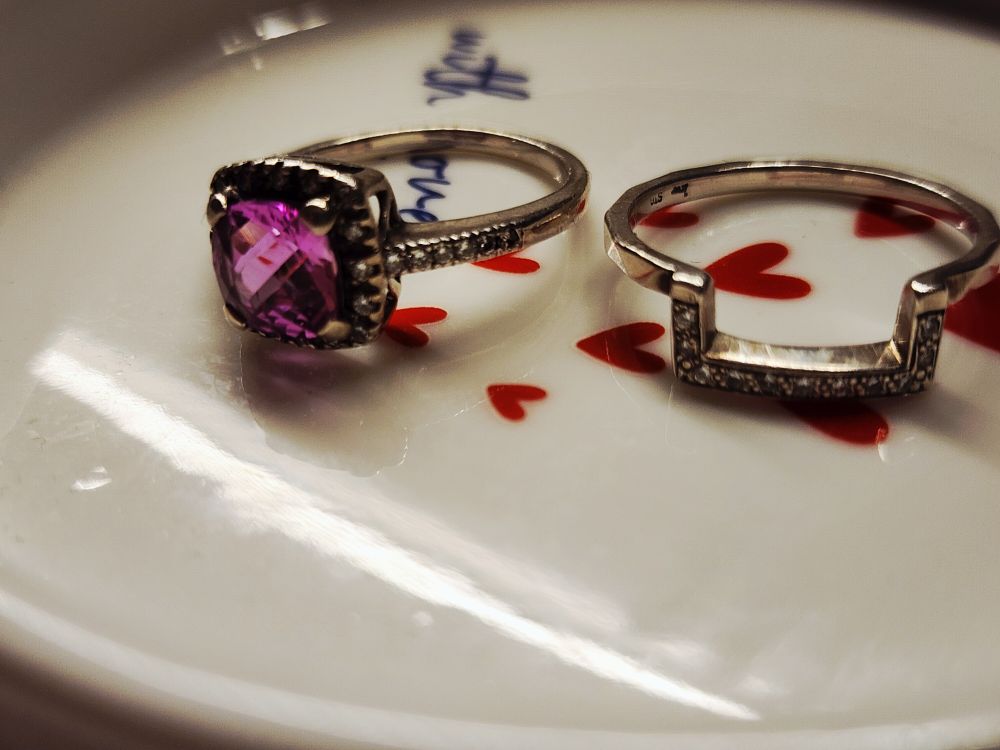 Sterling silver Pink and diamond wedding and engagement ring