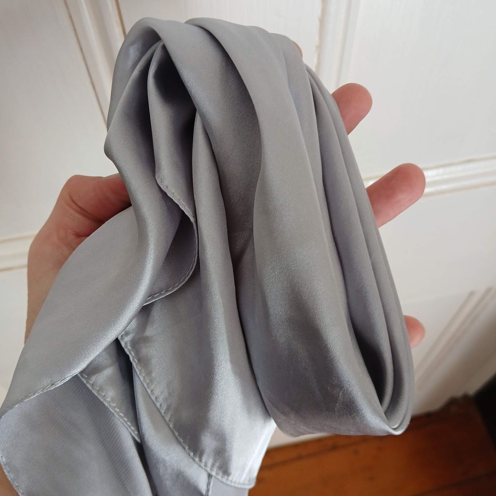 Silver Grey Silk Blend Satin Scarf / Hair & Bag Accessory